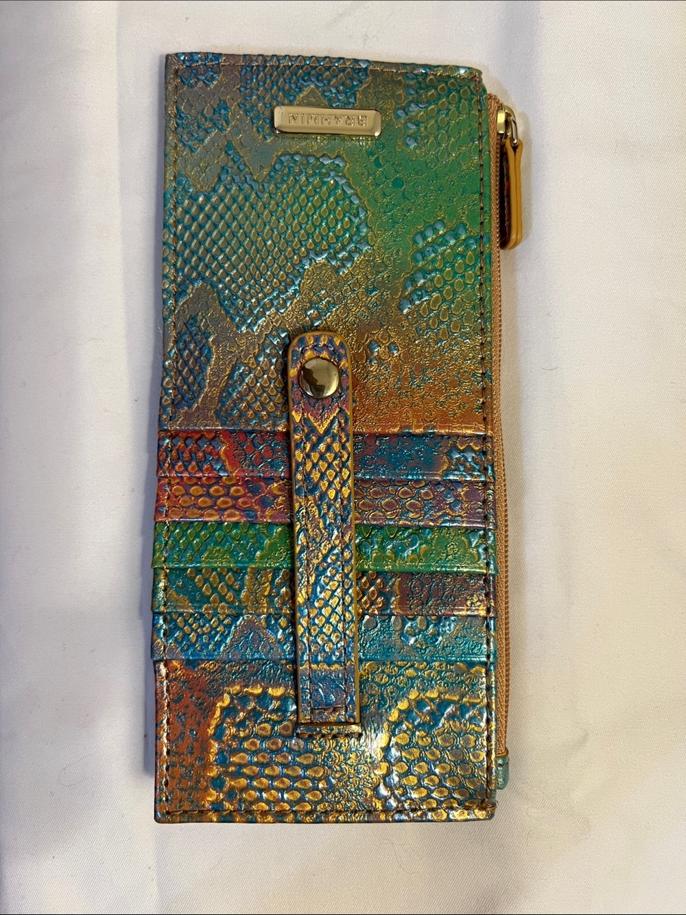 Brahmin Teal Multi Iridescent Python-Embossed Satchel with Matching Card Wallet - Picture 9 of 10